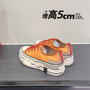 潮鞋 开口笑设计系带厚底板鞋 增高6cm 帆布透气休闲鞋 女 春夏款 时尚