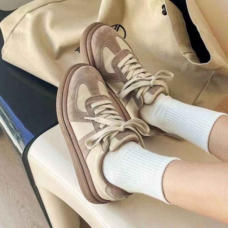 厚底小白鞋女2025春季新款真皮德训鞋百搭圆头平底板鞋小众女鞋潮,女鞋,德训鞋,淘宝优惠券,粉丝福利购,淘宝优惠卷