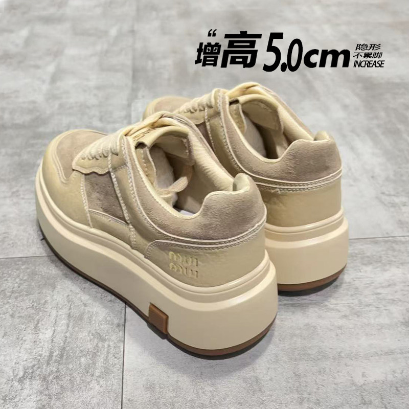 真皮厚底增高板鞋女款鞋子2025新款爆款小个子显高百搭运动休闲鞋