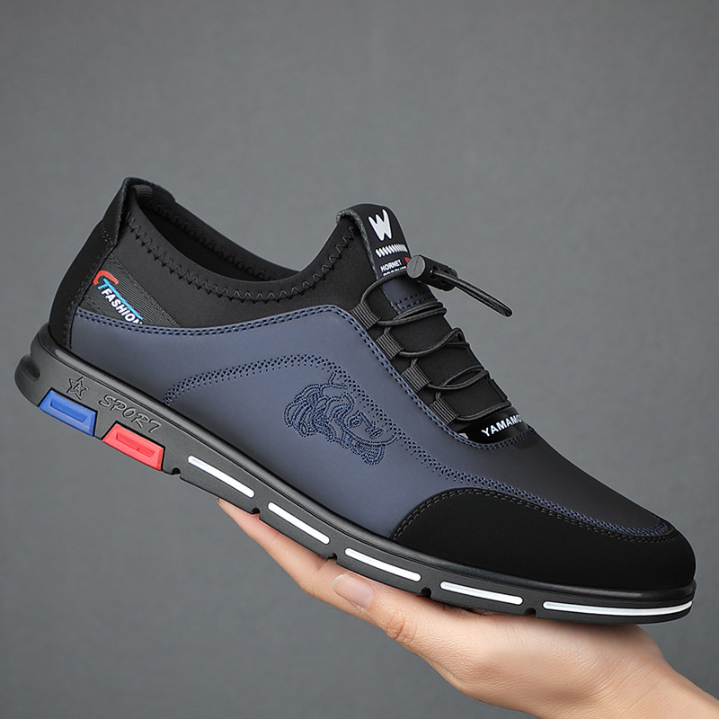 春秋新款男士运动休闲皮鞋时尚青年潮流单鞋真皮透气软底驾车男鞋