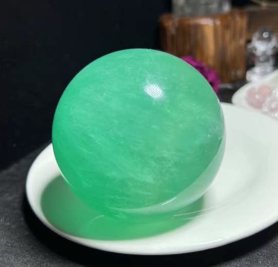 천연 녹색 형석 수정 구슬 호수 푸른 형석 공 녹색 수정 구슬 홈 오피스 장식 7.8