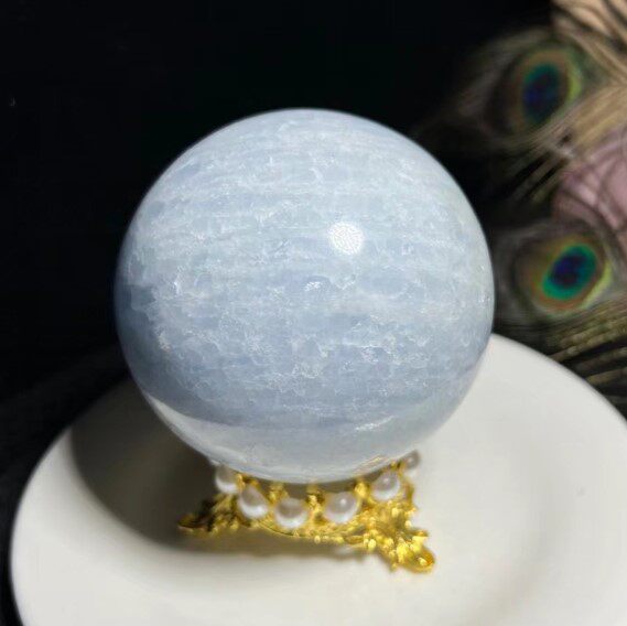 천연 셀레스타이트 크리스탈 볼 라이트 블루 7.9CM 홈 오피스 장식 블루 크리스탈 볼
