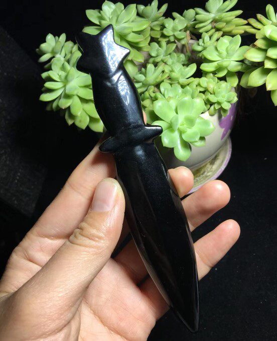천연 흑요석 크리스탈 칼 단검 검