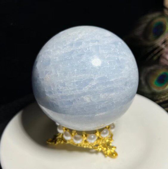 천연 셀레스타이트 크리스탈 볼 라이트 블루 7.9CM 홈 오피스 장식 블루 크리스탈 볼
