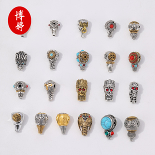 藏银双色三通手串隔珠 diy佛珠手链手工编织藏银三通文玩串珠配饰