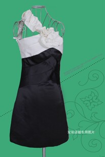 0203二手斜肩吊带黑白连衣短裙礼服宴会艺考走秀演出朗诵生日part