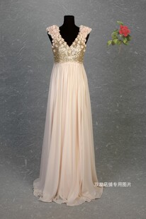 0068二手大V领米粉色婚纱礼服小拖尾敬酒服演出服主持人服装