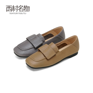 西村名物英伦复古乐福鞋2025春季新款圆头平底百搭软底豆豆鞋单鞋