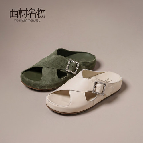 西村名物厚底水钻扣勃肯凉拖女夏