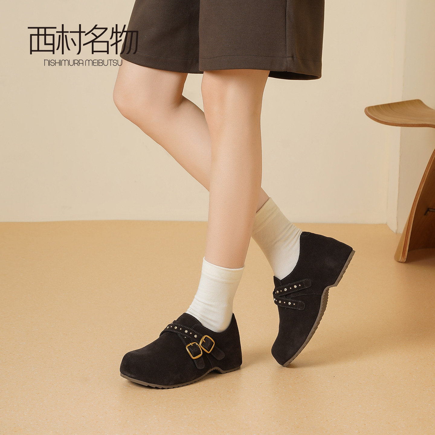 西村名物女款增高一脚蹬勃肯鞋