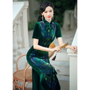 宴会礼服女 妈妈装 江南春天旗袍2025年新款 高端走秀墨绿色丝绒长款