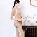 演出服丝绒渔光曲同款 晨光曲同款 舞蹈服 春夏款 改良旗袍2025年新款