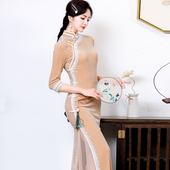 演出服丝绒渔光曲同款 晨光曲同款 舞蹈服 春夏款 改良旗袍2025年新款