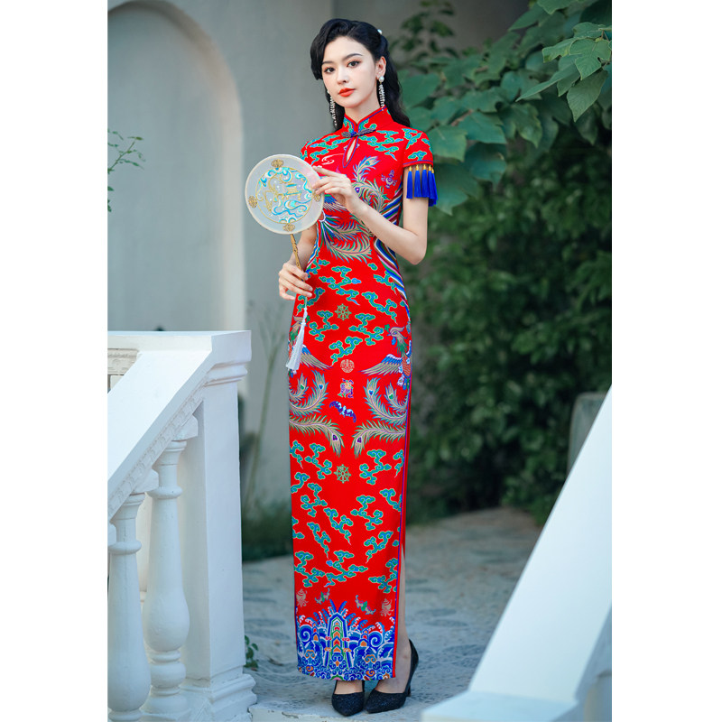 江南春天2025新款红色凤袍妈妈装订婚敬酒服结婚礼服高端走秀旗袍