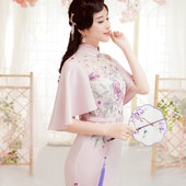 粉色年轻款 江南春天旗袍2025年夏款 新款 高端礼服刺绣中国风旗袍