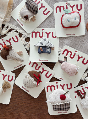 新款初秋可爱卡通儿童格子蘑菇全包压夹百搭奶咖色女童发夹发饰