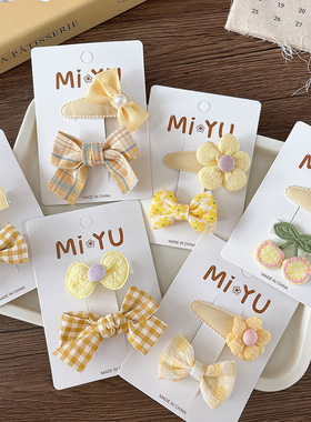 甜美布艺奶黄色百搭蝴蝶结儿童压夹女孩花朵刘海bb夹女童发卡发饰