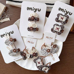 秋冬新款布艺手工森系全包儿童小号发夹碎花蕾丝可爱女童发绳发饰