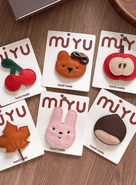 韩版秋冬皮质可爱卡通樱桃儿童BB夹手缝女童侧边刘海发卡亲子发饰