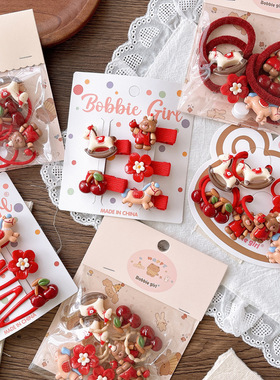 韩版新款可爱卡通红色儿童压夹bb夹女童全包发夹小号花朵头绳发饰