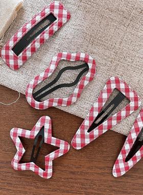 韩版红色格子甜美镂空刘海bb夹学院风百搭碎发刘海发夹发卡发饰