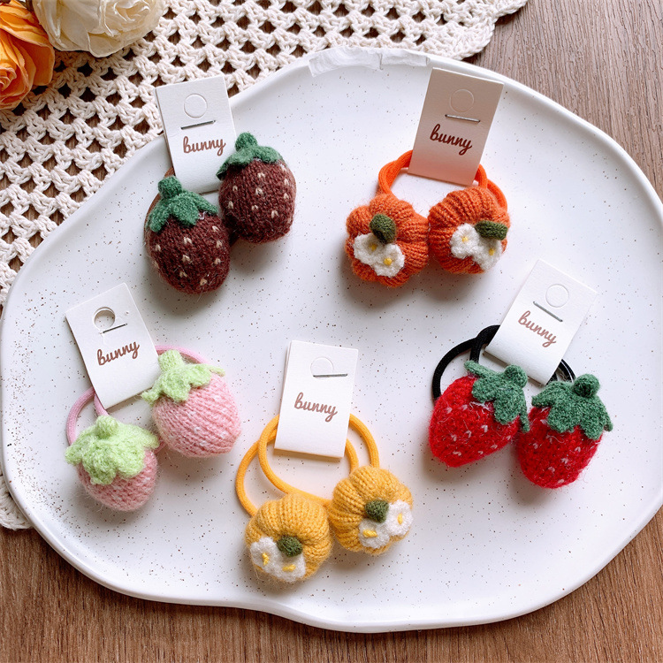 秋冬新款儿童毛线水果草莓发圈南瓜发绳小女孩扎头发皮筋头绳发饰