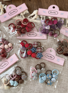 10根袋装秋冬百搭儿童布艺纽扣小号发绳发圈甜美格纹爱心皮筋发饰