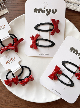 新款甜美红色系蝴蝶结百搭刘海bb夹少女心复古小号头绳儿童发饰