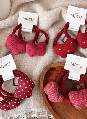 新款韩国甜美红色苹果女孩发绳百搭甜美波点儿童发圈马尾头绳发饰