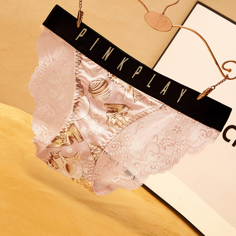 无痕字母边运动内裤女士性感蕾丝舒适冰丝丝滑透气印花底裤中低腰