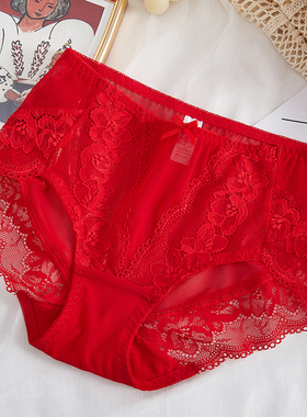 红色本命年内裤女2025新款蕾丝性感情调大码胖mm无痕透气三角裤夏
