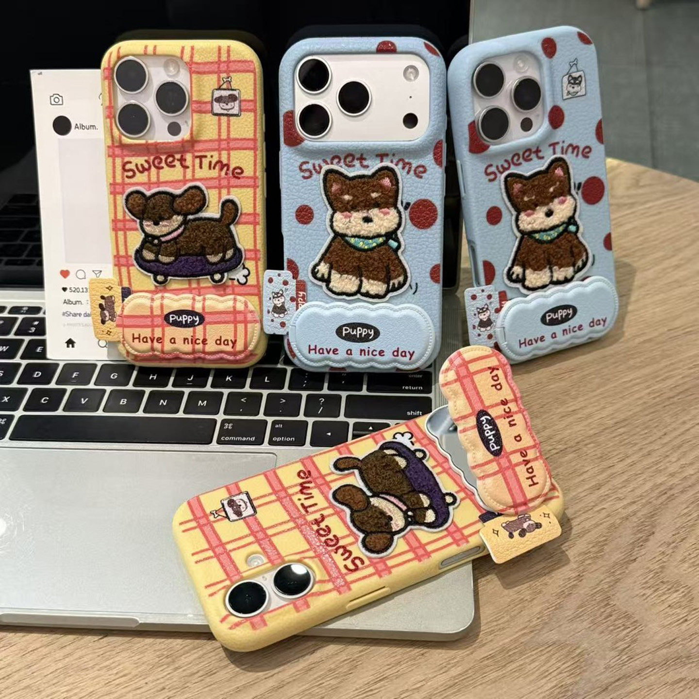 刺绣小狗支架新款适用苹果17promax手机壳iPhone18pro16小米17华为mate80pura80K90reno15荣耀500x300magic7