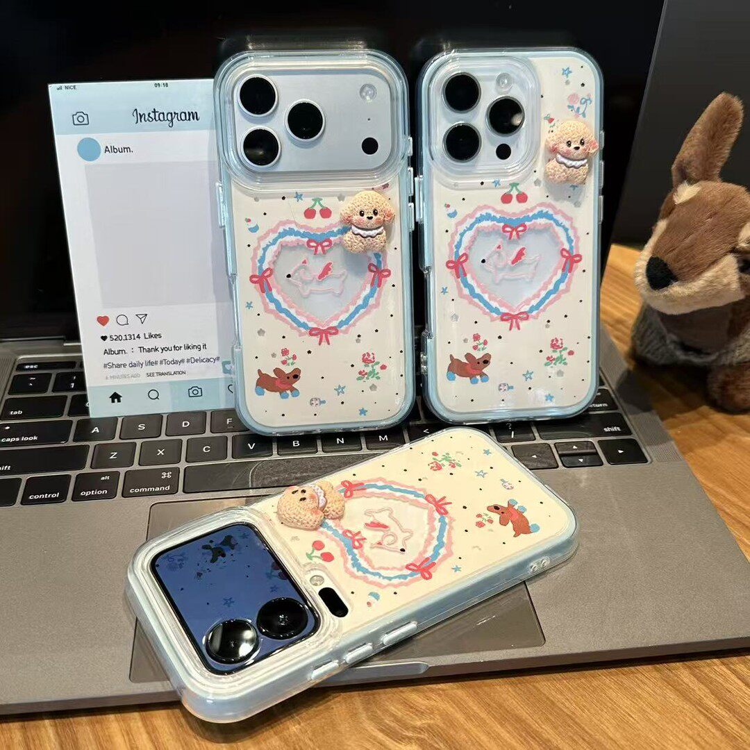 爱心樱桃立体小狗新款适用苹果17Pro手机壳iPhone16max13小米15华为mate80pura70k90nova14荣耀400x300magic8