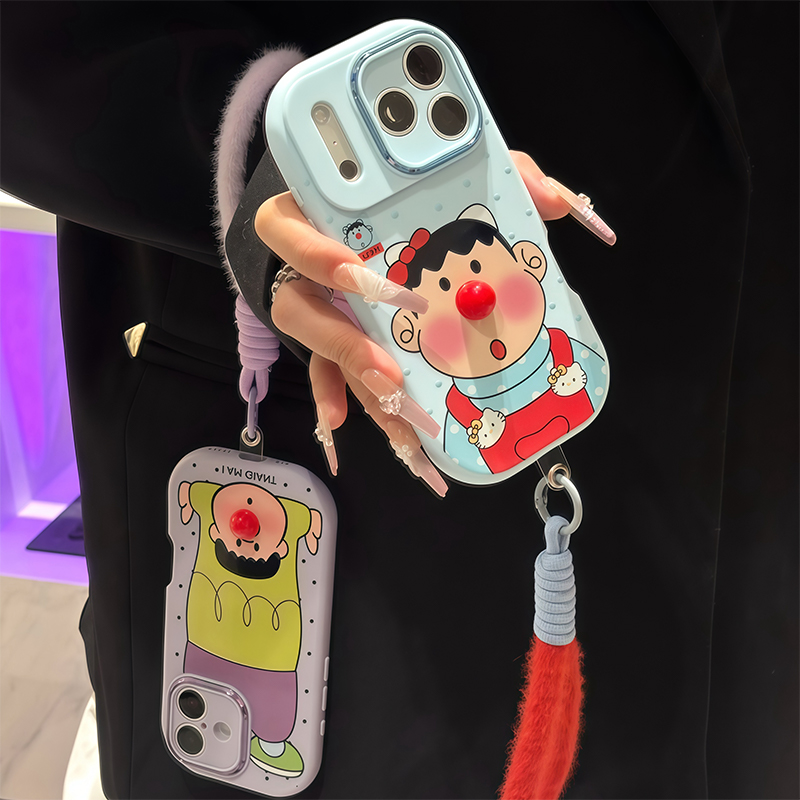 胖虎红鼻子挂绳新款适用苹果17Pro手机壳iPhone16max小米15华为mate80pura70k60reno14荣耀400x100magic7s30