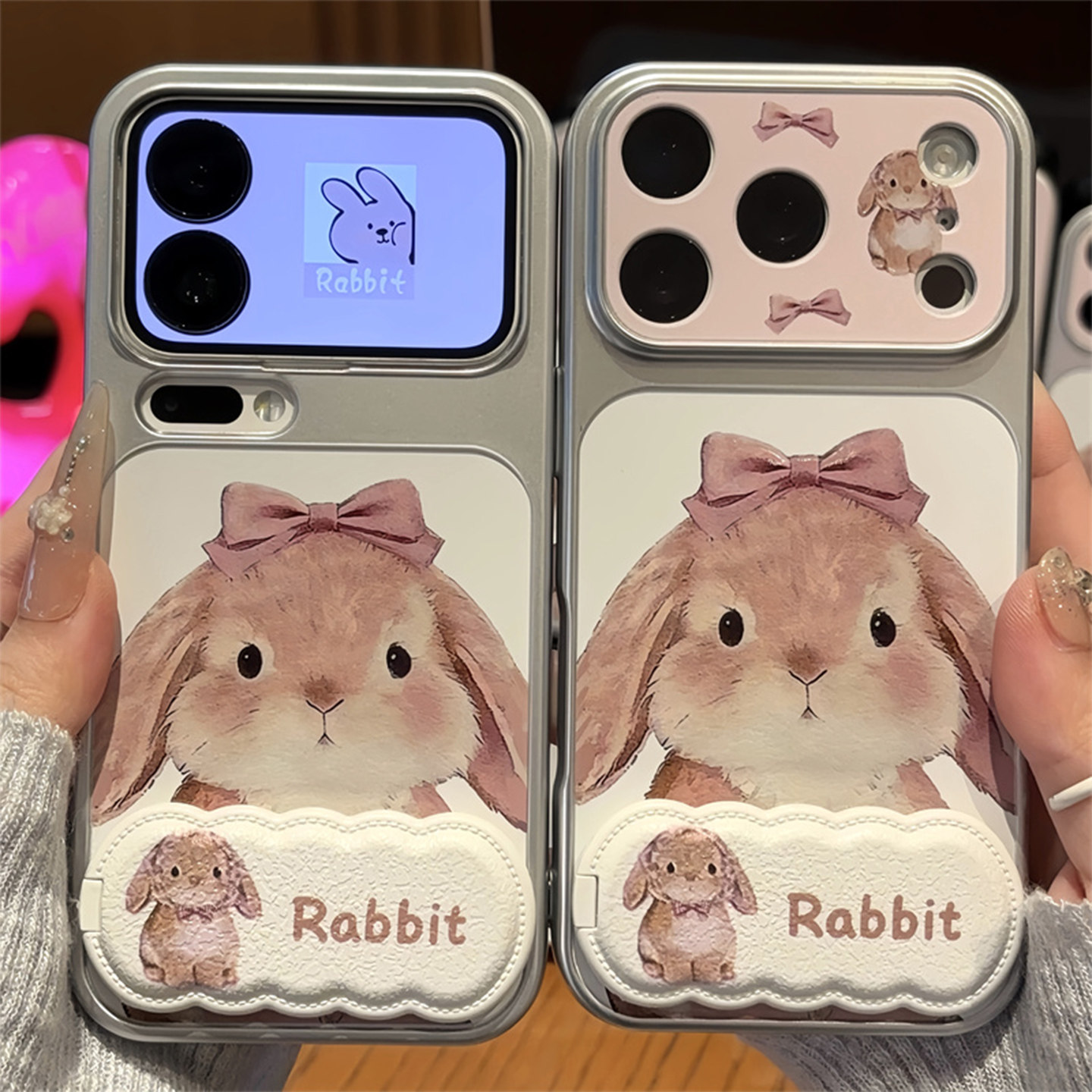 萌系可爱油画兔子支架适用苹果18pro手机壳iPhone17max14小米17华为mate70pura80K90reno15nova16荣耀600x300