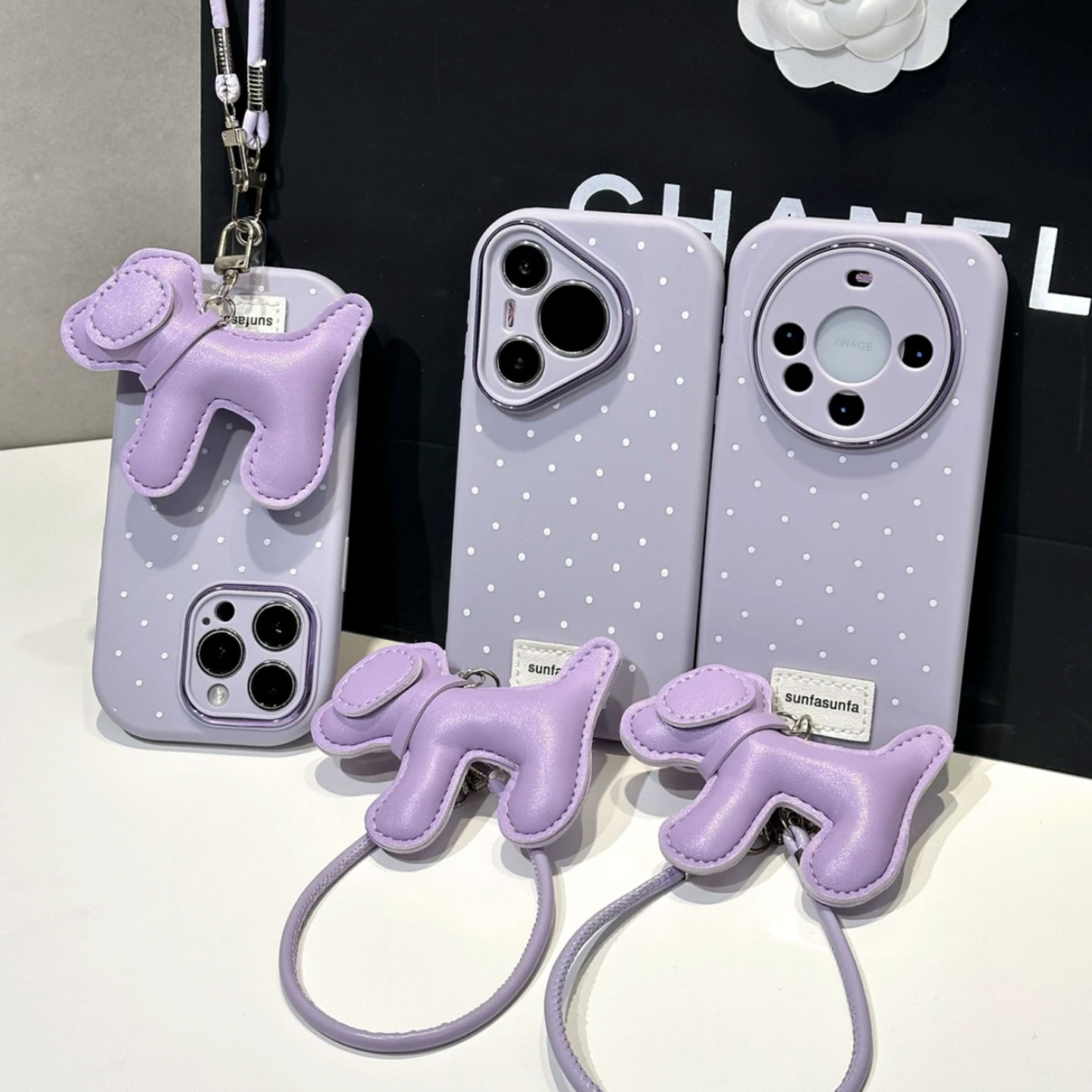 可爱波点小狗挂绳新款适用苹果17Pro手机壳iPhone16max小米15华为mate80pura70k60nova14荣耀x200oppofindx8