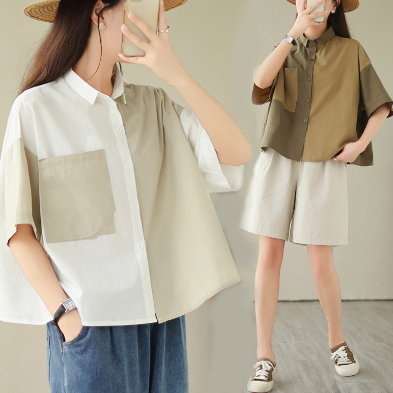 广东普宁女款短袖衬衫女2025夏季新款高端女装宽松版衬衣短款上衣