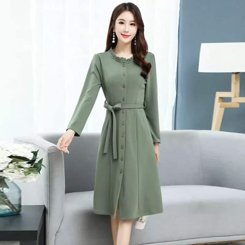 妃蝶轩【断码清仓】秋装大码女装时尚优雅修身风衣连衣裙 6101