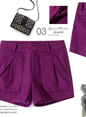 妃蝶轩【断码清仓】春秋时尚百搭羊毛呢短裤热裤休闲裤女8729