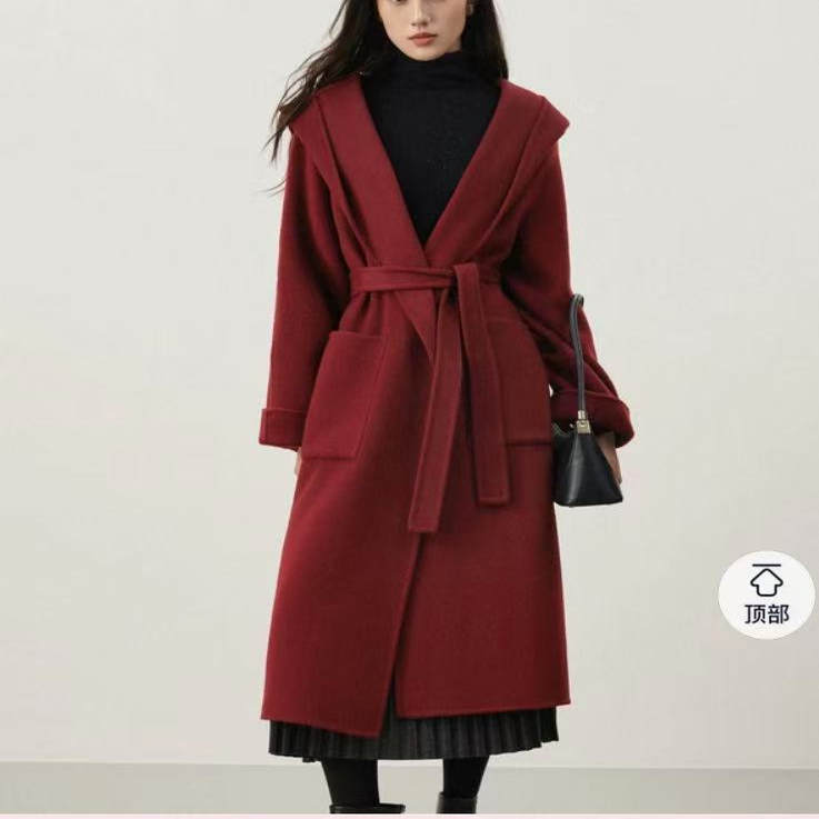 妃蝶轩【断码清仓】大码女装气质优雅长款连帽浴袍式毛呢外套6526