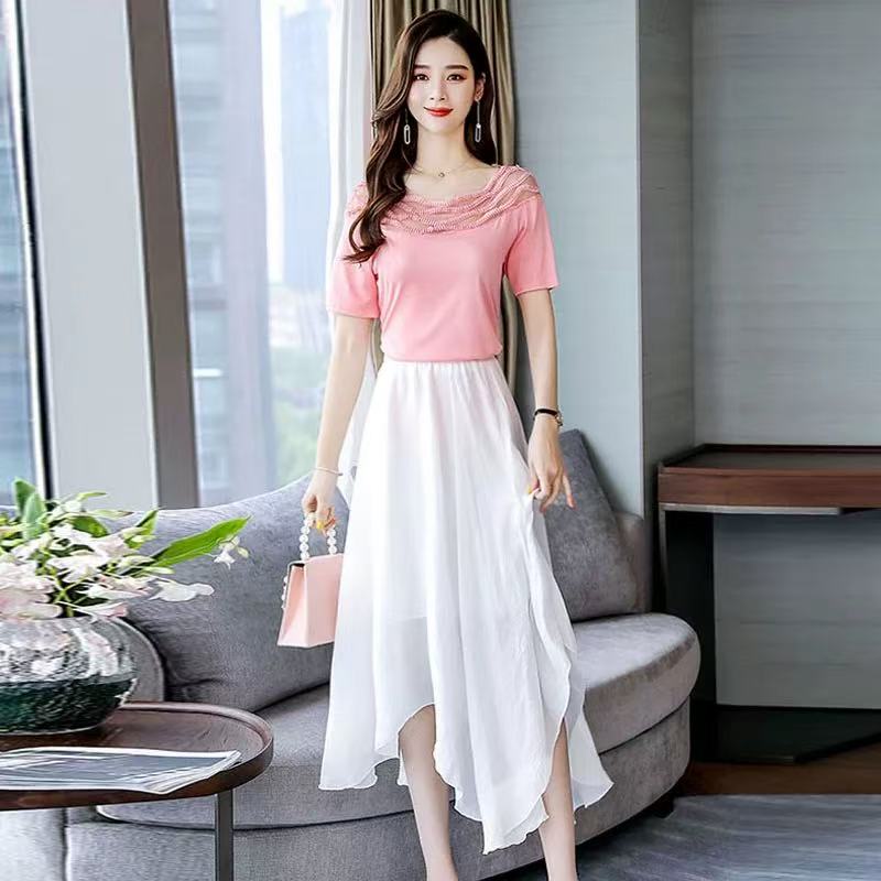 妃蝶轩【断码清仓】夏季大码女装时尚两件套上衣＋半身裙 套装203