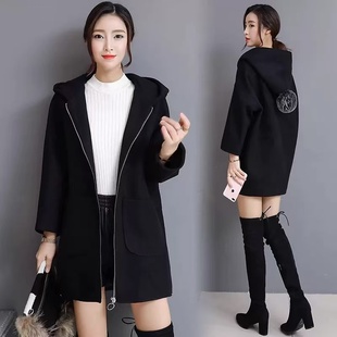 大码 清仓 女装 秋冬季 连帽毛呢大衣外套6658 妃蝶轩 中长款 断码