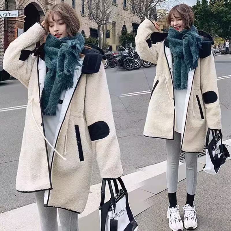 妃蝶轩【断码清仓】大码女装秋季时尚奢华羊羔毛连帽外套 8131