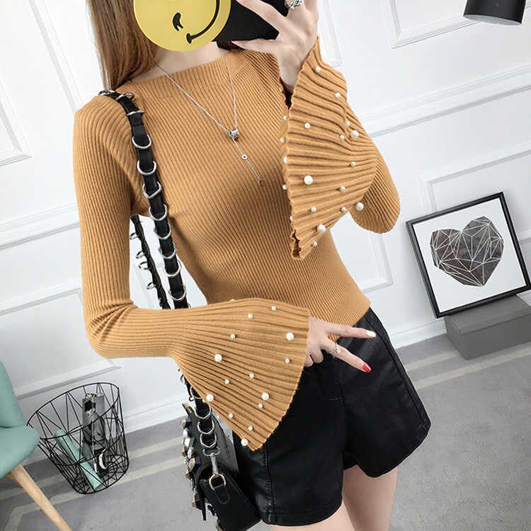 Core yarn Word collar Nail bead pagoda sleeve Sweater jacket Large Sweater Self cultivation Self cultivation Base coat 2020 yearin the Women's clothing/Boutique , Sweaters  category - from Buy2taobao.com to provide professional Taobao agent buy service
