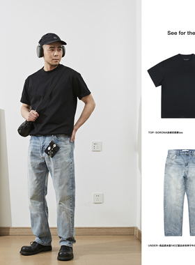 高品质14OZ赤耳 CleanFit浅蓝 浅色501复古宽松直筒牛仔裤男 潮牌