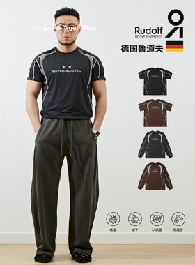 德国鲁道夫透气速干防嗮跑步健身运动男士潮流训练短袖T恤男ins潮