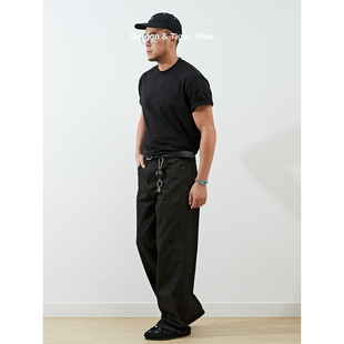 13oz 原牛色美式复古工装clenfit直筒宽松微喇黑色蓝色牛仔裤男女