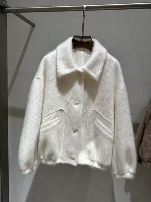 拉绒羊绒羊毛商务通勤女加厚款短款短外套女士女装简约上衣