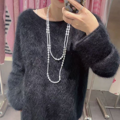 繁星 克珠片纱100山羊绒宽松慵懒圣诞新年氛围感红色拉绒羊绒衫