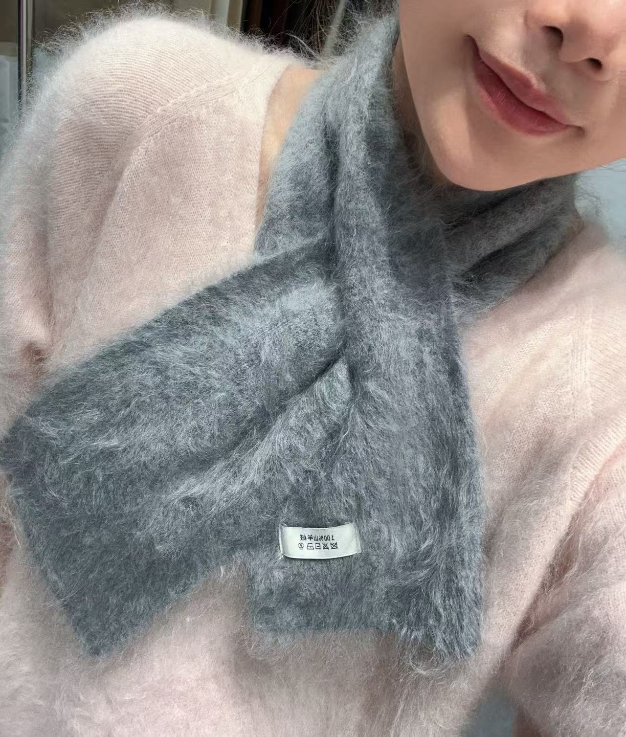 百搭神器保暖100山羊绒拉绒围巾女款